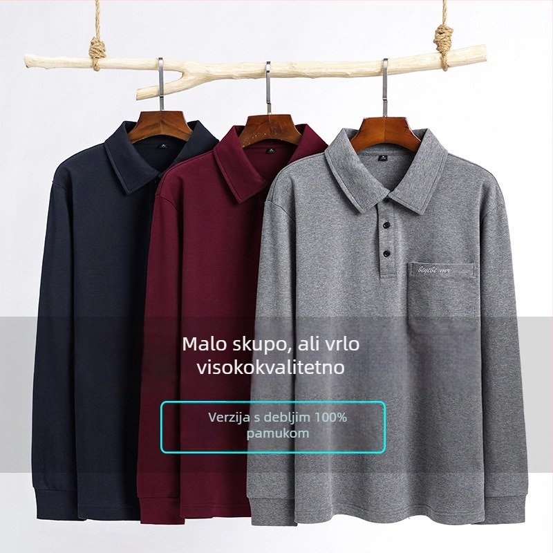 Polo majica s dugim rukavima, udoban kroj, češljani pamuk, jednobojna