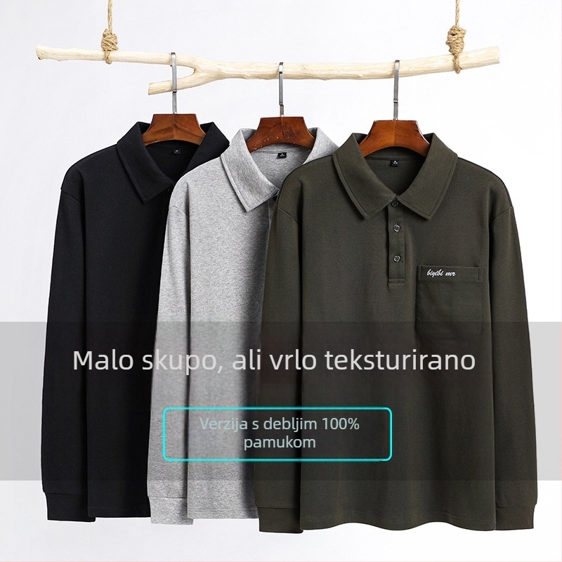 Polo majica s dugim rukavima, udoban kroj, češljani pamuk, jednobojna