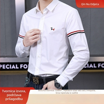 Muška košulja od Tencel-pamučne smeše, prugasti uzorak, ovratnik lapel, dugi rukavi, opušten kroj