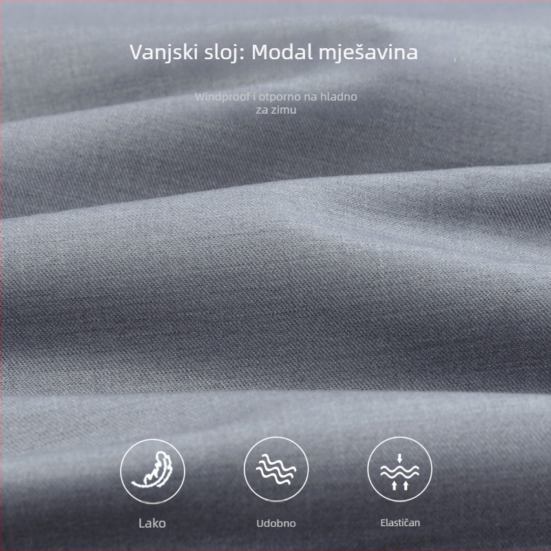 Muška košulja s izolacijom od perja, flis podstava, modalna tkanina, debela, četverokutni ovratnik, dugi rukav