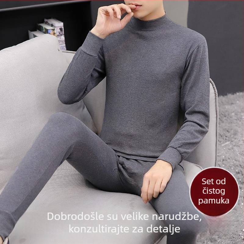 Muški akrilni flis toplinski set s srednjim visokim ovratnikom i dugim rukavima, ekstra debela tkanina