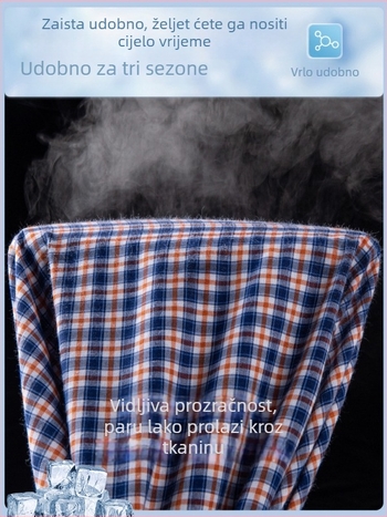 Muška košulja od 100% pamuka s karirama, dugi rukavi, tanak materijal, uskog kroja, kvadratni ovratnik