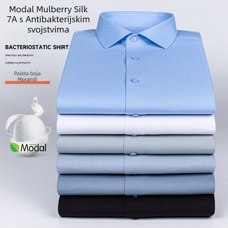 Muška košulja, Modal + mulberry svila, kvadratni ovratnik, duge rukave, bez peglanja