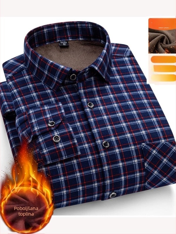 Muška topla košulja s dugim rukavima za zimu, udoban kroj, kvadratni ovratnik, mrežasti uzorak, mješavina pamuka