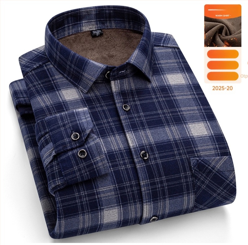 Muška topla košulja s dugim rukavima za zimu, udoban kroj, kvadratni ovratnik, mrežasti uzorak, mješavina pamuka
