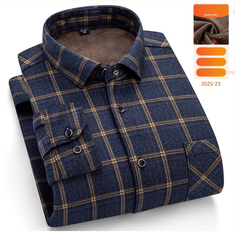 Muška topla košulja s dugim rukavima za zimu, udoban kroj, kvadratni ovratnik, mrežasti uzorak, mješavina pamuka