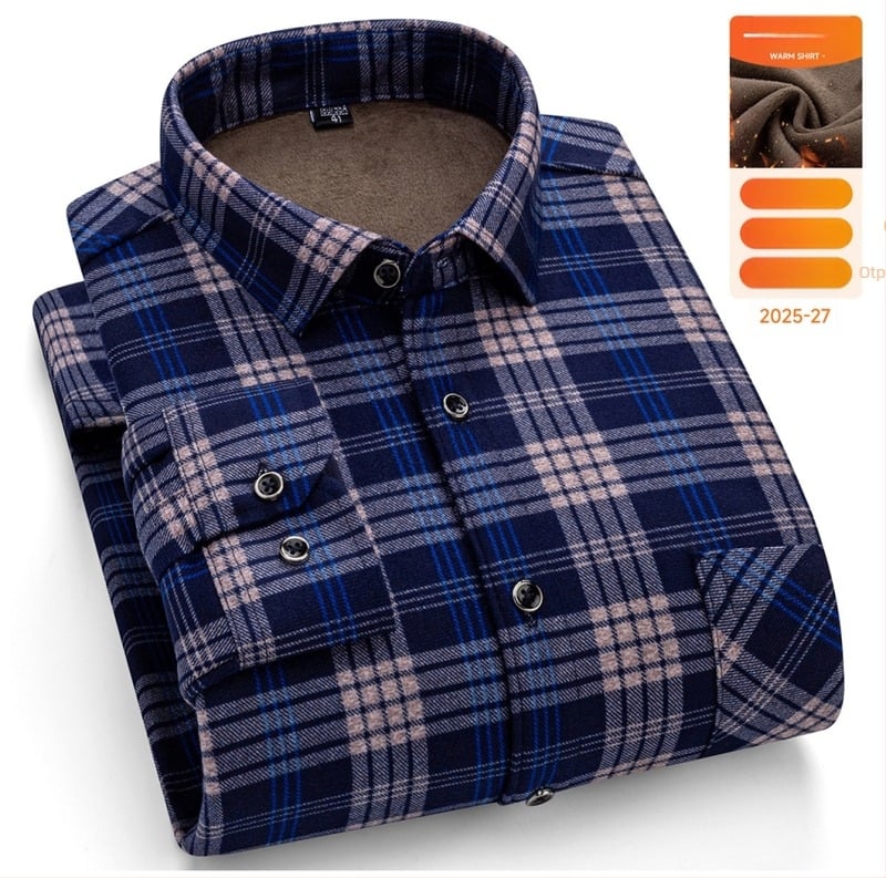Muška topla košulja s dugim rukavima za zimu, udoban kroj, kvadratni ovratnik, mrežasti uzorak, mješavina pamuka