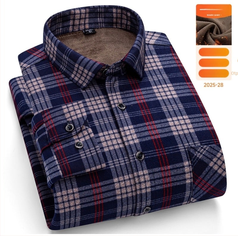 Muška topla košulja s dugim rukavima za zimu, udoban kroj, kvadratni ovratnik, mrežasti uzorak, mješavina pamuka