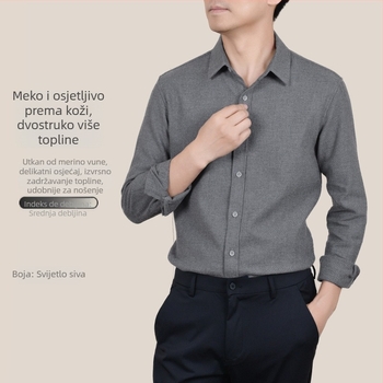 Muška košulja od vuneno-pamučne smjese, brushed završnica, dugi rukav, kardigan-stil, slobodan kroj, košulja s reverom — jesen-zima, tkanina od pamuka-vlna (Vuneno-pamučna smjesa; brushed završnica; debljina; dugi rukavi; kardigan silueta)