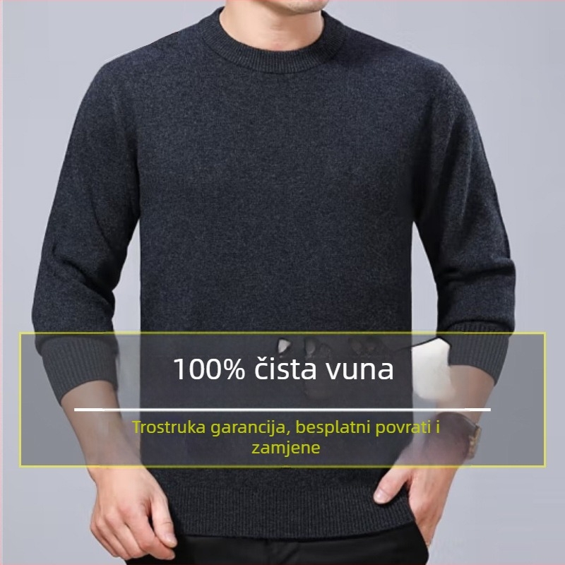 Muški pulover od 100% čiste vune, debelog kroja, s okruglim izrezom, zimski