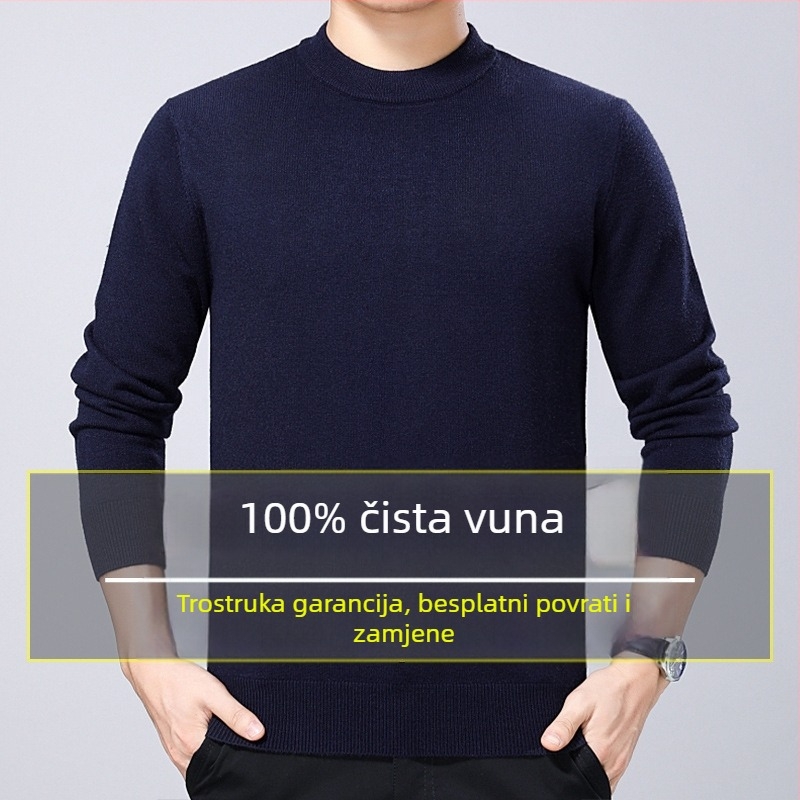 Muški pulover od 100% čiste vune, debelog kroja, s okruglim izrezom, zimski