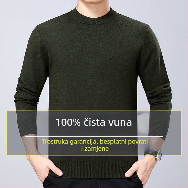 Muški pulover od 100% čiste vune, debelog kroja, s okruglim izrezom, zimski