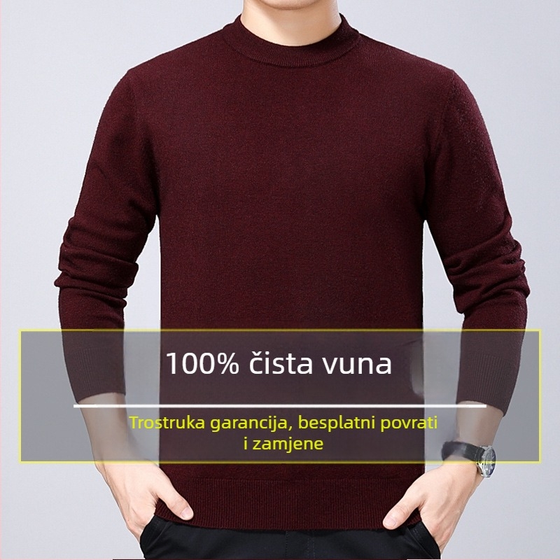 Muški pulover od 100% čiste vune, debelog kroja, s okruglim izrezom, zimski