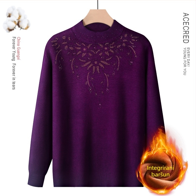 Ženski pulover od vunene mješavine s poluvisokim ovratnikom, dugi rukavi, duljina 50–65 cm (poliestera 30–50%)