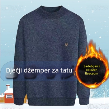 Muški pleteni džemper s flis podstavom, uski kroj, okrugli ovratnik, kamelova dlaka 66–70%, nork velur izvezena