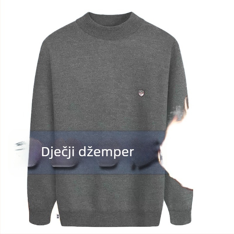 Muški pleteni džemper s flis podstavom, uski kroj, okrugli ovratnik, kamelova dlaka 66–70%, nork velur izvezena