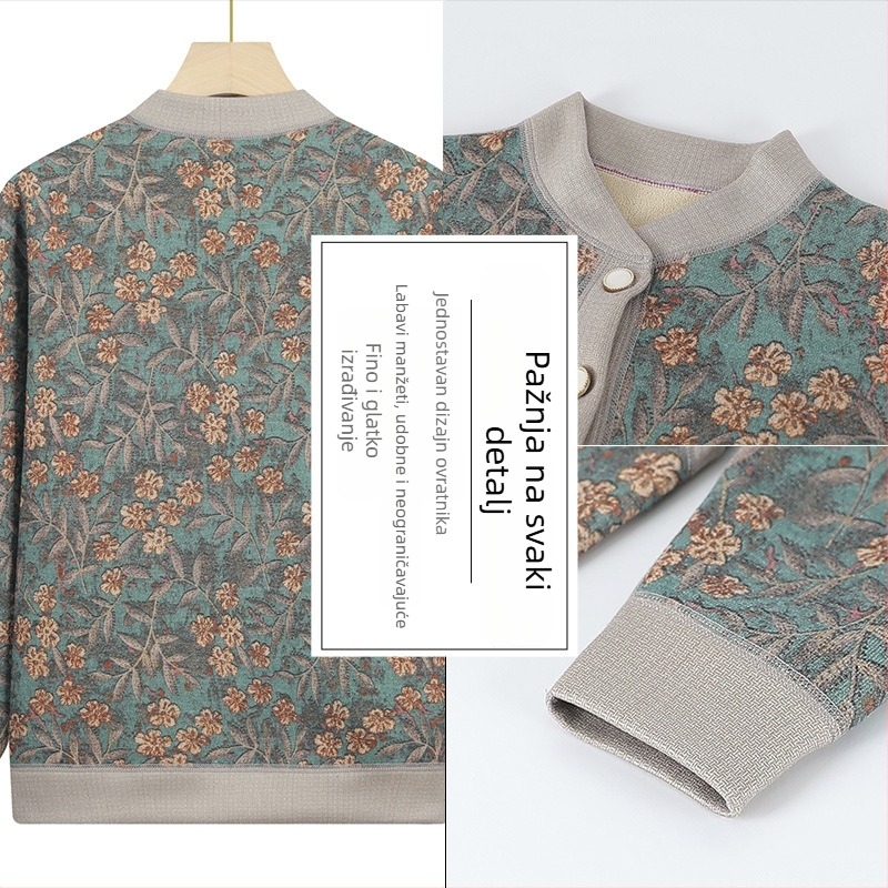 Pleteni kardigan za starije žene s fleece podstavom, zimska toplina, poliester (>95%), V-izrez, dugi rukavi, ležerni stil