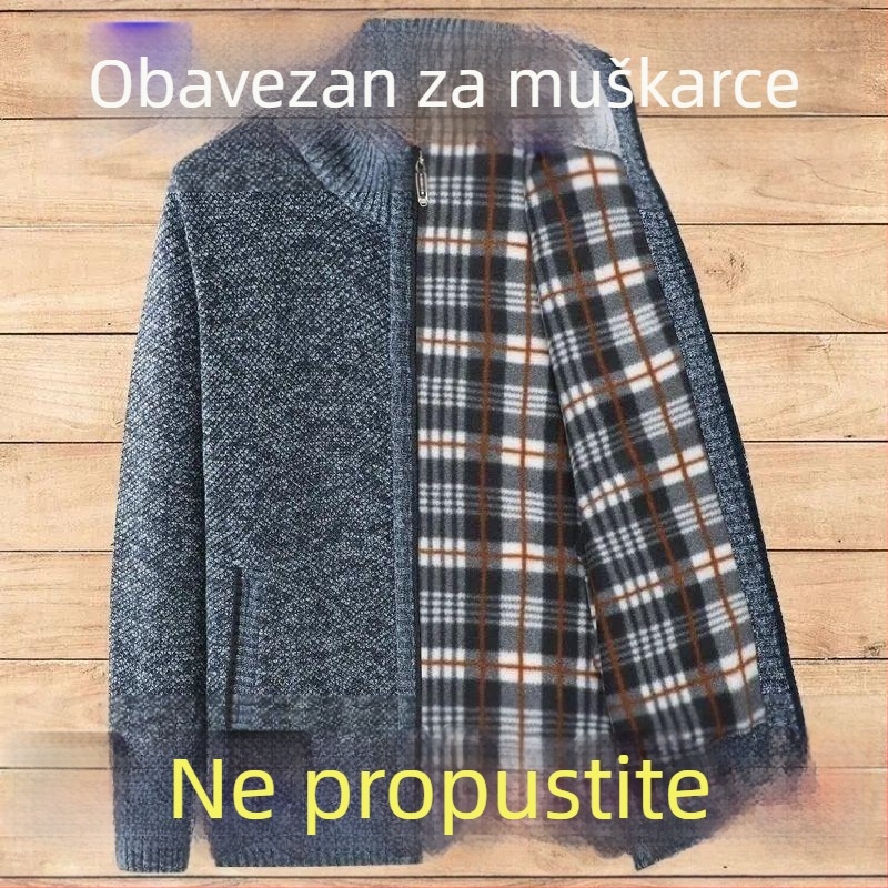 Muški pleteni kardigan sa zipom, okrugli izrez, dugi rukavi, debela pletenina, za jesen i zimu