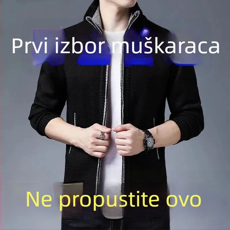 Muški pleteni kardigan sa zipom, okrugli izrez, dugi rukavi, debela pletenina, za jesen i zimu