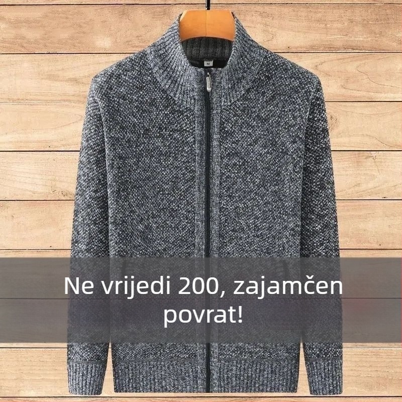 Muški pleteni kardigan sa zipom, okrugli izrez, dugi rukavi, debela pletenina, za jesen i zimu