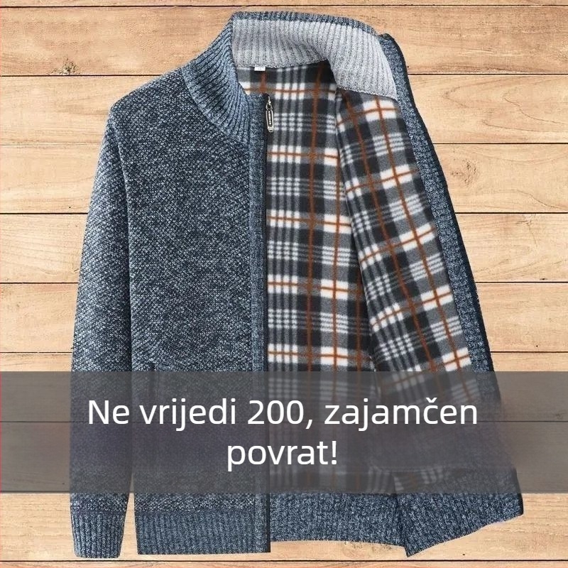 Muški pleteni kardigan sa zipom, okrugli izrez, dugi rukavi, debela pletenina, za jesen i zimu