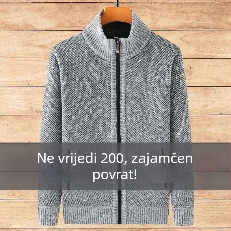 Muški pleteni kardigan sa zipom, okrugli izrez, dugi rukavi, debela pletenina, za jesen i zimu