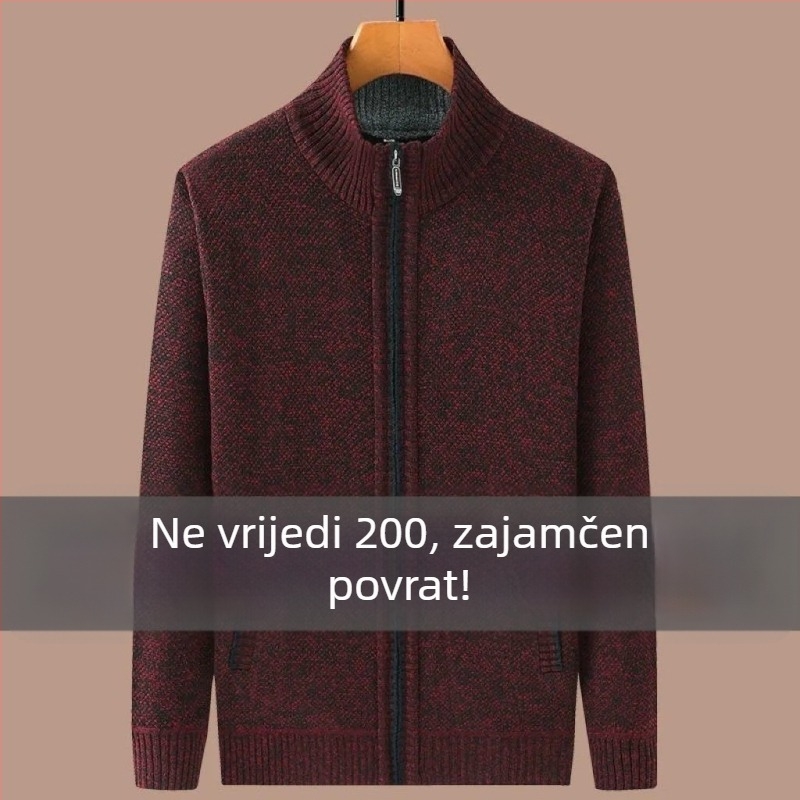 Muški pleteni kardigan sa zipom, okrugli izrez, dugi rukavi, debela pletenina, za jesen i zimu