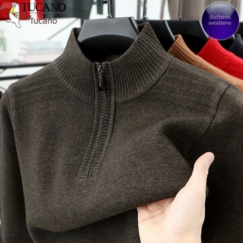 Muški debeli vuneni pulover s okruglim izrezom, dugi rukavi, 81-85% vuna