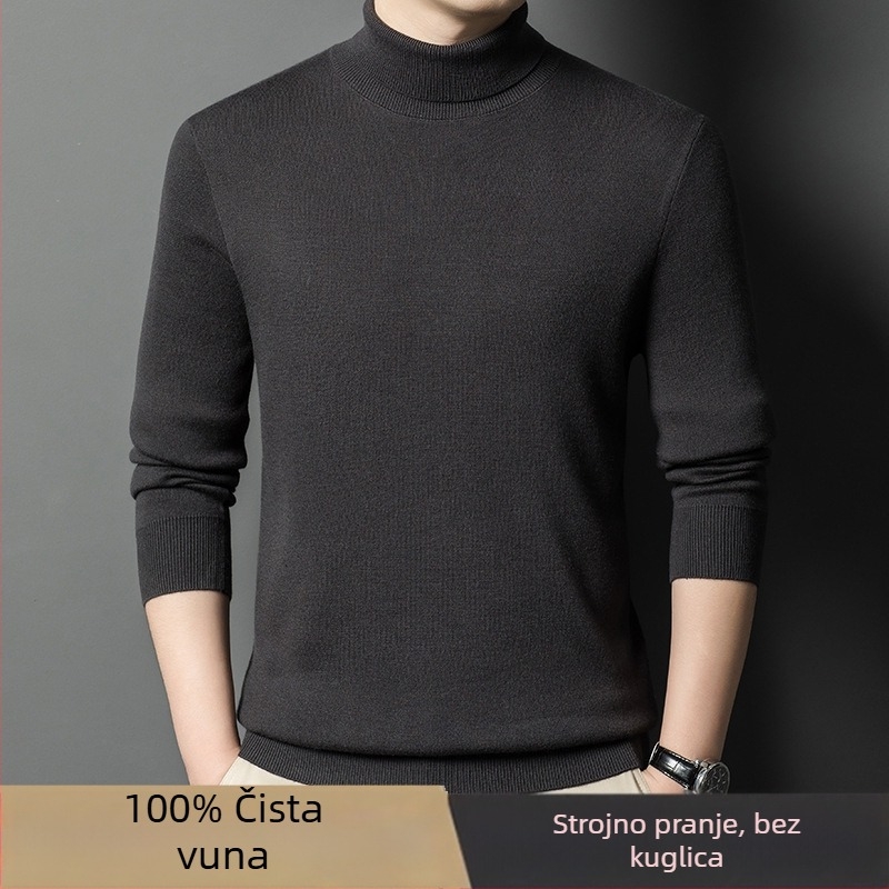 Muški džemper od 100% kašmira, debeli, s visokim ovratnikom, dugih rukava