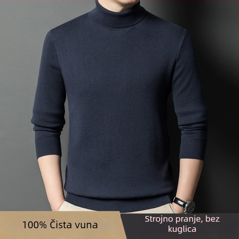 Muški džemper od 100% kašmira, debeli, s visokim ovratnikom, dugih rukava