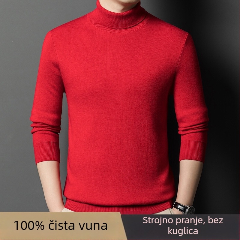 Muški džemper od 100% kašmira, debeli, s visokim ovratnikom, dugih rukava