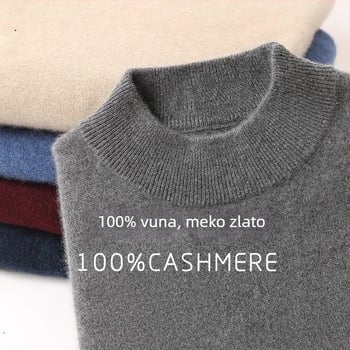Muški džemper od kašmira, čisti kašmir, debeli za toplinu, polu-visoki ovratnik, zimski vuneni pleteni džemper
