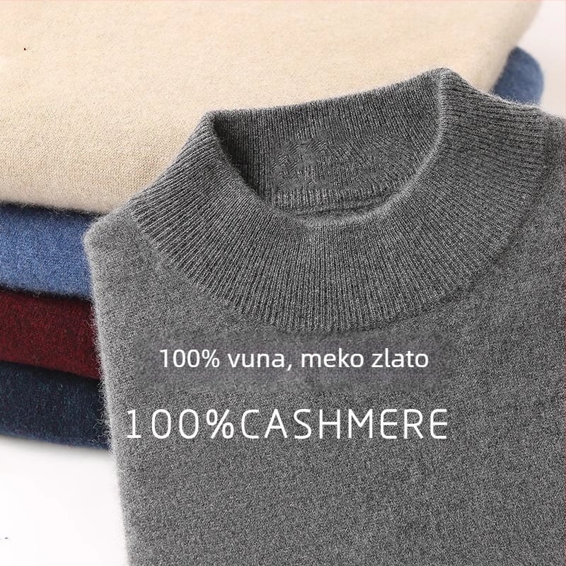 Muški džemper od kašmira, čisti kašmir, debeli za toplinu, polu-visoki ovratnik, zimski vuneni pleteni džemper