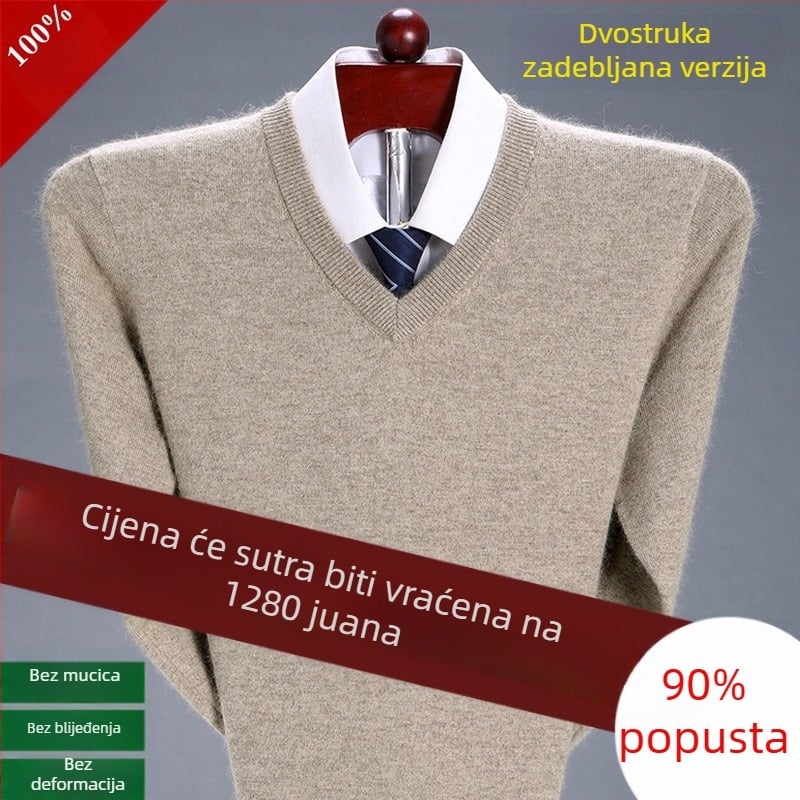 Muški džemper od kašmira, čisti kašmir, debeli za toplinu, polu-visoki ovratnik, zimski vuneni pleteni džemper