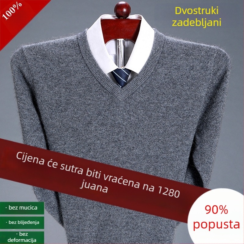 Muški džemper od kašmira, čisti kašmir, debeli za toplinu, polu-visoki ovratnik, zimski vuneni pleteni džemper