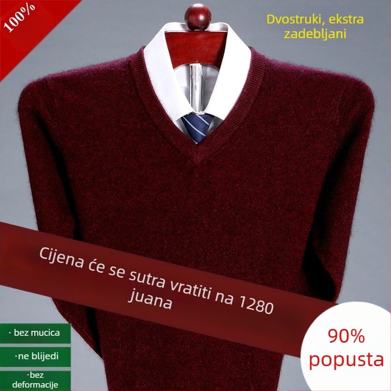 Muški džemper od kašmira, čisti kašmir, debeli za toplinu, polu-visoki ovratnik, zimski vuneni pleteni džemper