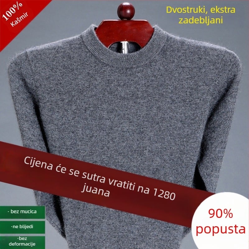 Muški džemper od kašmira, čisti kašmir, debeli za toplinu, polu-visoki ovratnik, zimski vuneni pleteni džemper