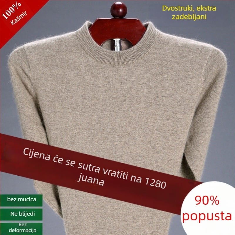 Muški džemper od kašmira, čisti kašmir, debeli za toplinu, polu-visoki ovratnik, zimski vuneni pleteni džemper