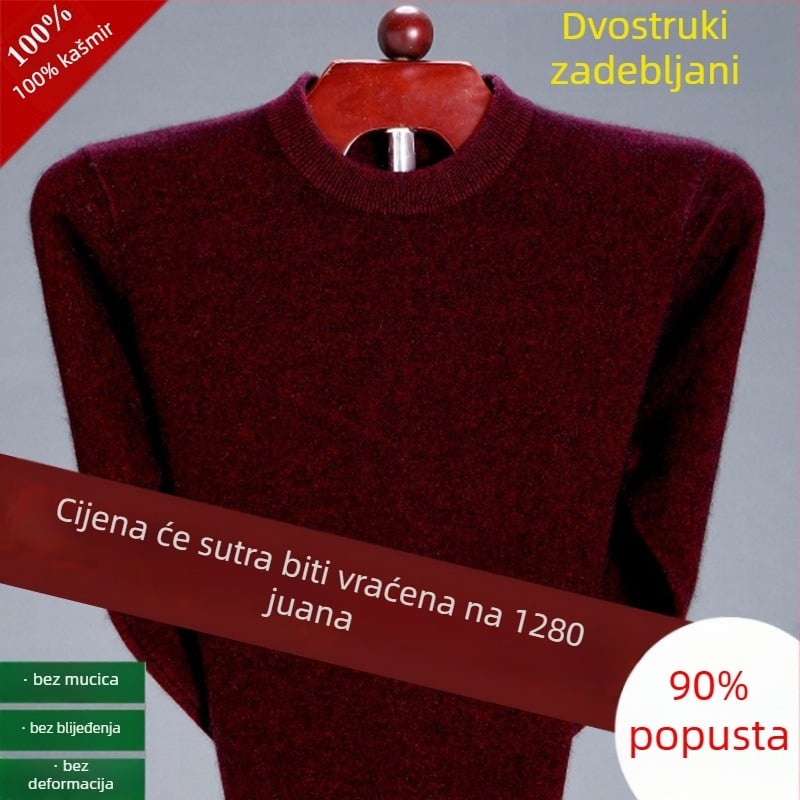 Muški džemper od kašmira, čisti kašmir, debeli za toplinu, polu-visoki ovratnik, zimski vuneni pleteni džemper