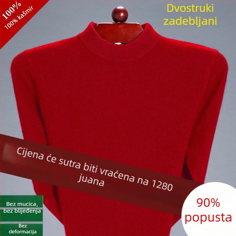 Muški džemper od kašmira, čisti kašmir, debeli za toplinu, polu-visoki ovratnik, zimski vuneni pleteni džemper