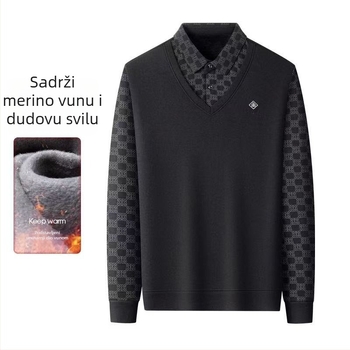 Woodpecker muški zimski pleteni džemper s debelim fleksom, lažni dojam dviju dijelova izgleda, casual stil