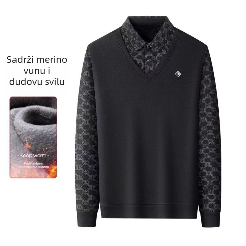 Woodpecker muški zimski pleteni džemper s debelim fleksom, lažni dojam dviju dijelova izgleda, casual stil