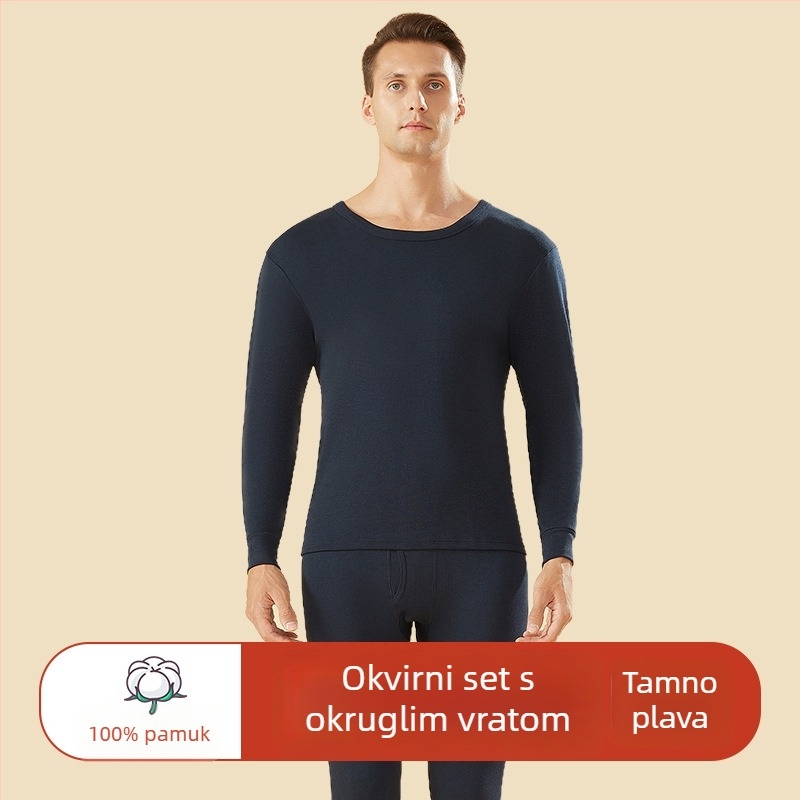 Muški termalni komplet od 100% pamuka, visokim strukom, srednje guste tkanine, topao, antistatičan, anti-piling, jednostruki sloj