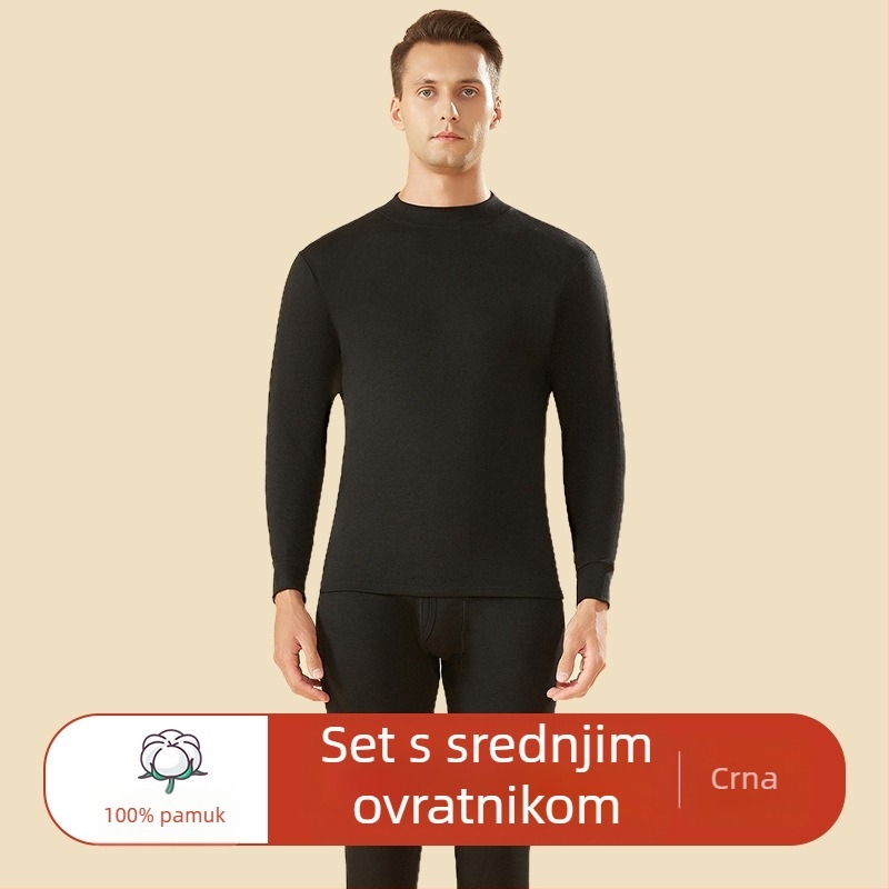 Muški termalni komplet od 100% pamuka, visokim strukom, srednje guste tkanine, topao, antistatičan, anti-piling, jednostruki sloj