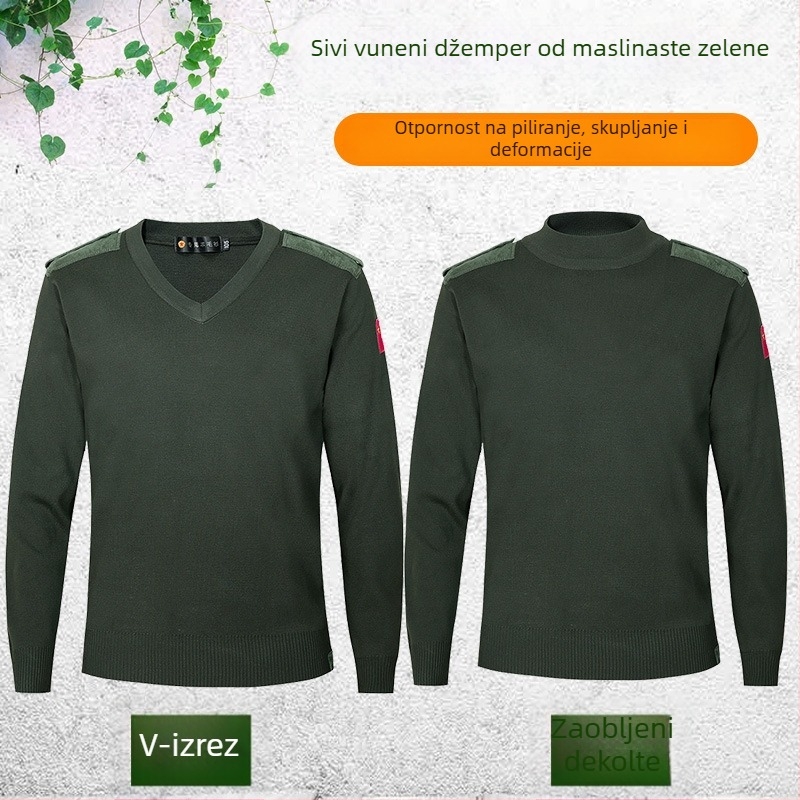 Pleten pulover od pamukove smjese, retro stil, V-izrez, dugi rukavi, debeli pleteni