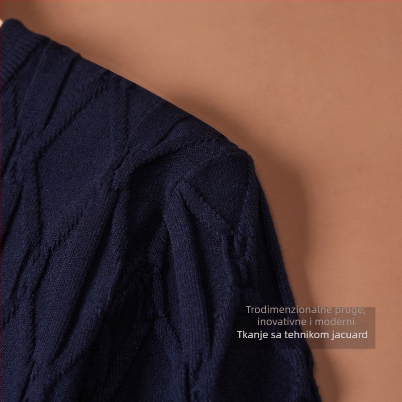Te han muški pleteni džemper s kratkim rukavima, okruglog izreza, jacquard uzorak, uski kroj, debeli materijal, mješavina mercerisiranog pamuka i viskoze 50%