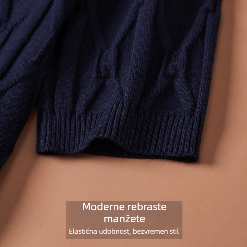 Te han muški pleteni džemper s kratkim rukavima, okruglog izreza, jacquard uzorak, uski kroj, debeli materijal, mješavina mercerisiranog pamuka i viskoze 50%
