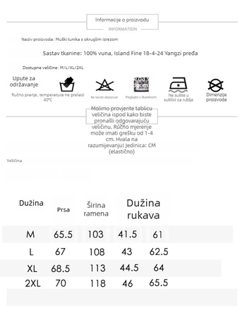 Pulover od 100% fine vune, okrugli izrez, dugi rukavi, mercerizirani završetak, lagan, jednobojan, jesen 2025