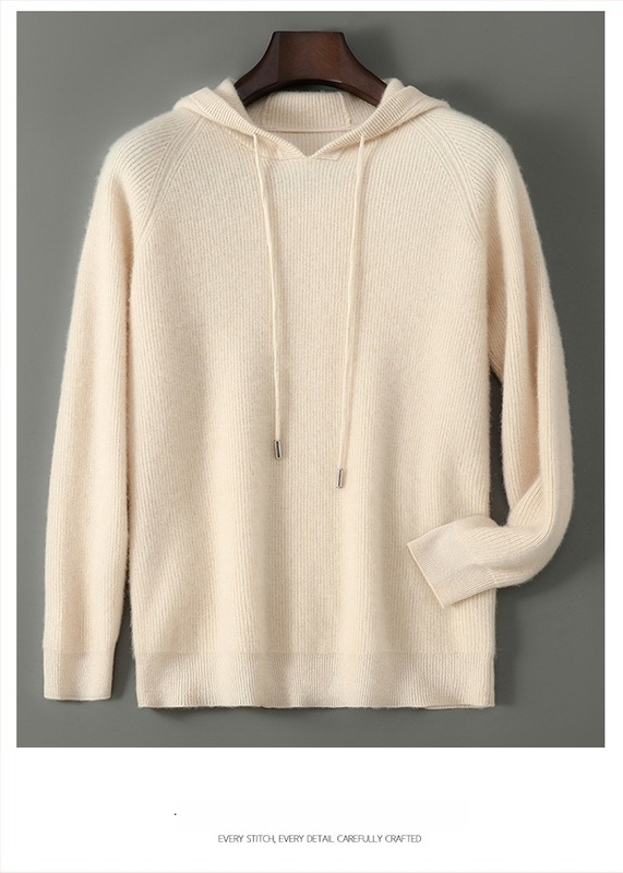 Muški pulover s kapuljom od 100% vune, ležerni kroj, debeli pleteni materijal, dugi rukavi, gradski stil