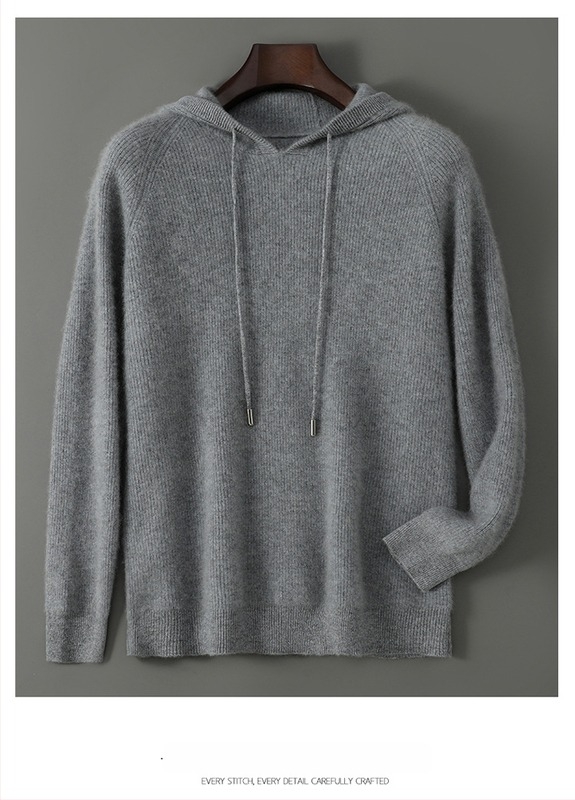 Muški pulover s kapuljom od 100% vune, ležerni kroj, debeli pleteni materijal, dugi rukavi, gradski stil